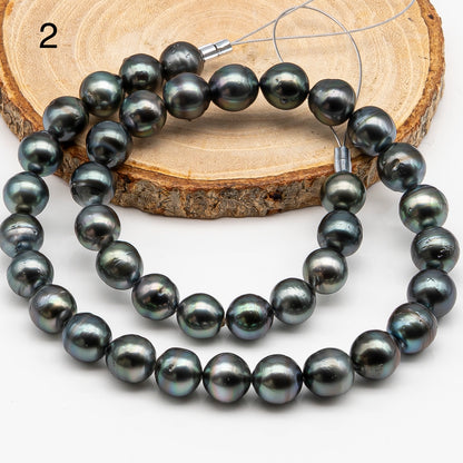 10-11mm Tahitian Pearl in Full Strand with Minor Blemishe, Natural Colors , Temporarily Strung Black Pearls for Jewelry Making, SKU # 3330TH