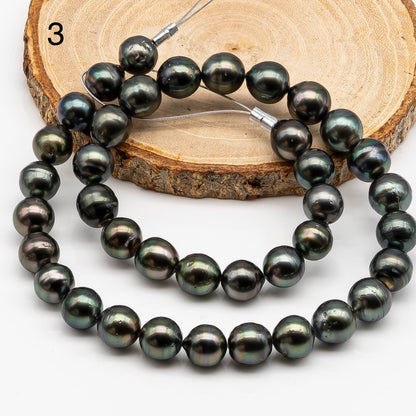 10-11mm Tahitian Pearl in Full Strand with Minor Blemishe, Natural Colors , Temporarily Strung Black Pearls for Jewelry Making, SKU # 3330TH