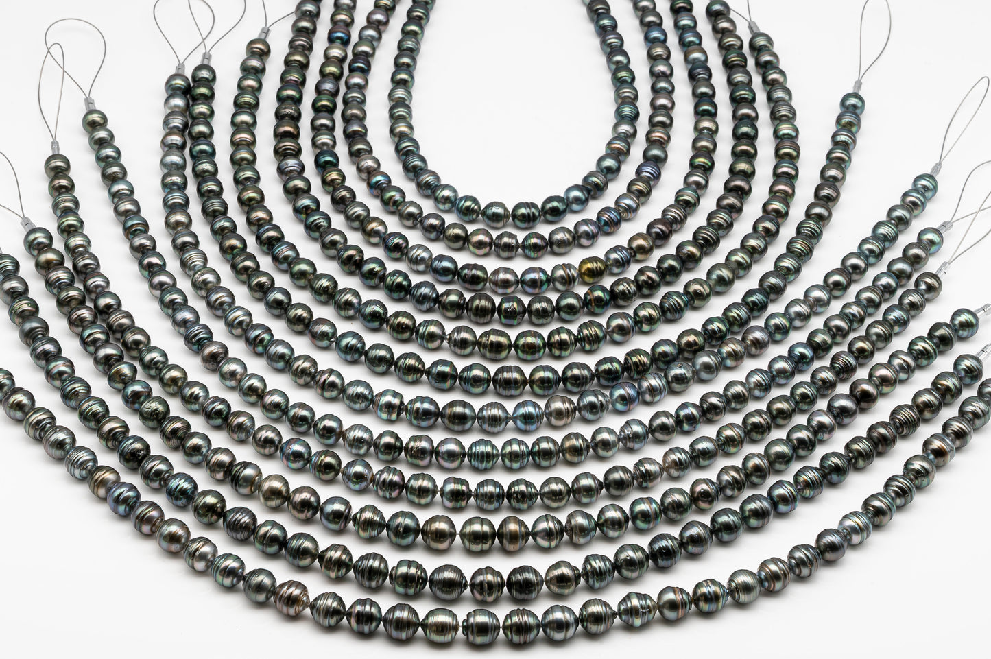8, 9,10mm Tahitian Pearl in Full Strand with Minor Blemishe, Natural Colors , Temporarily Strung Black Pearls for Jewelry Making, SKU # 3331TH