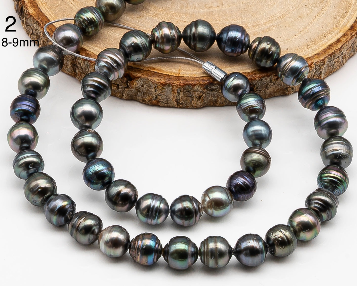 8, 9,10mm Tahitian Pearl in Full Strand with Minor Blemishe, Natural Colors , Temporarily Strung Black Pearls for Jewelry Making, SKU # 3331TH