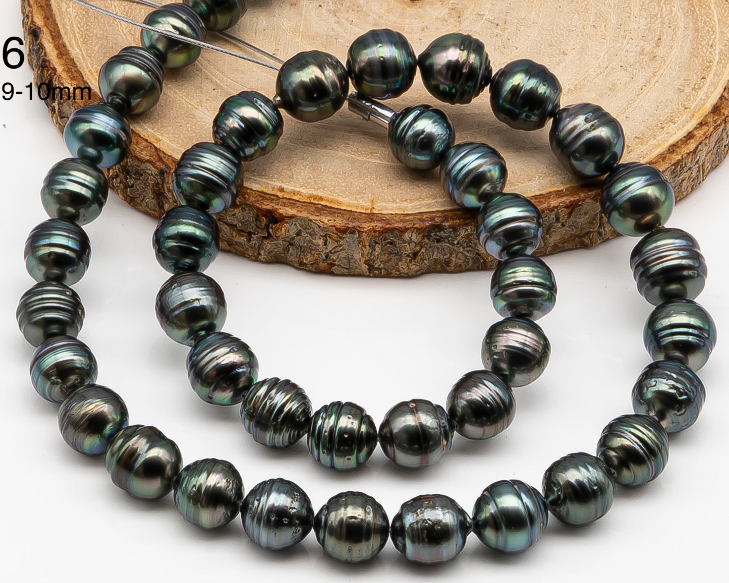 8, 9,10mm Tahitian Pearl in Full Strand with Minor Blemishe, Natural Colors , Temporarily Strung Black Pearls for Jewelry Making, SKU # 3331TH