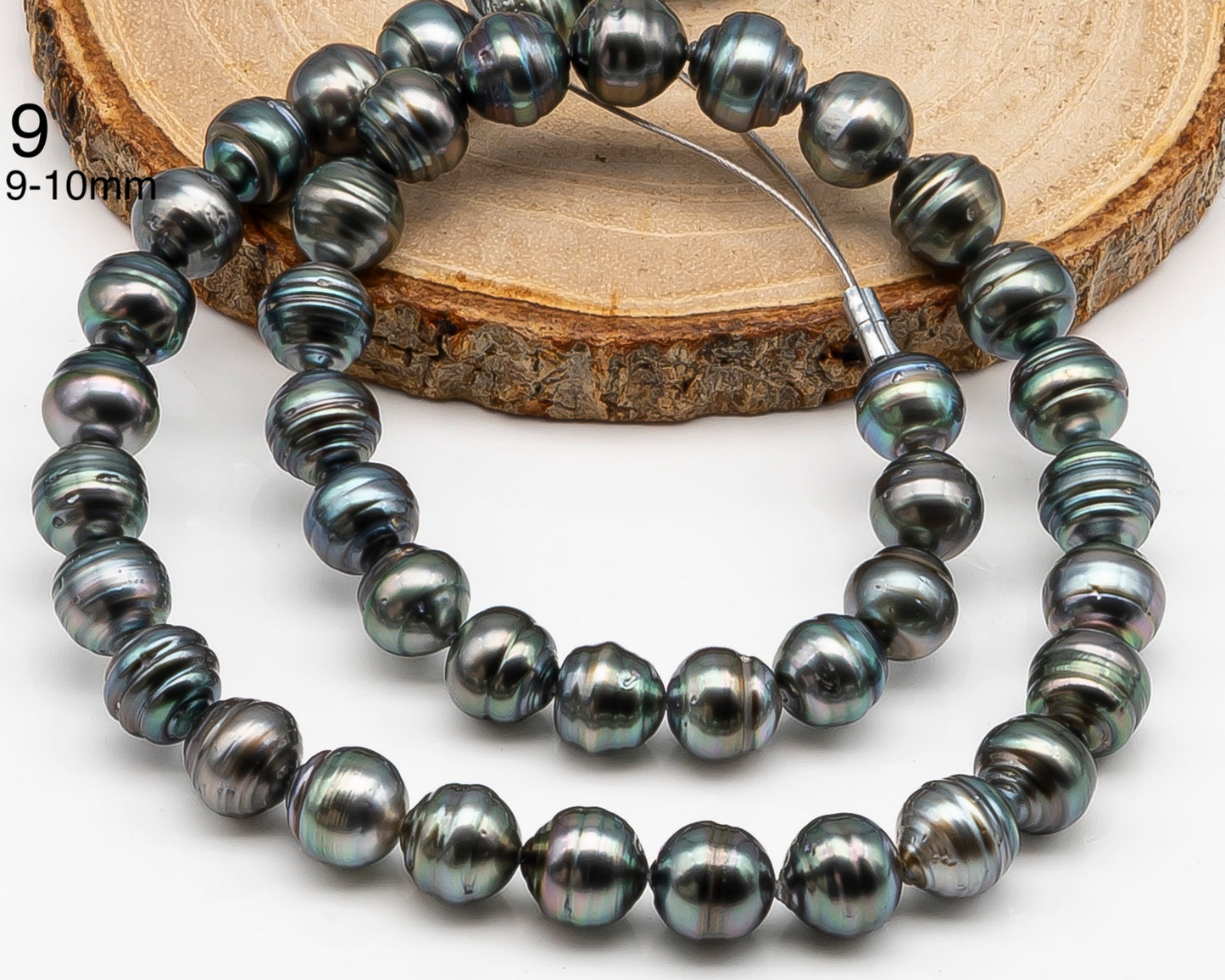 8, 9,10mm Tahitian Pearl in Full Strand with Minor Blemishe, Natural Colors , Temporarily Strung Black Pearls for Jewelry Making, SKU # 3331TH