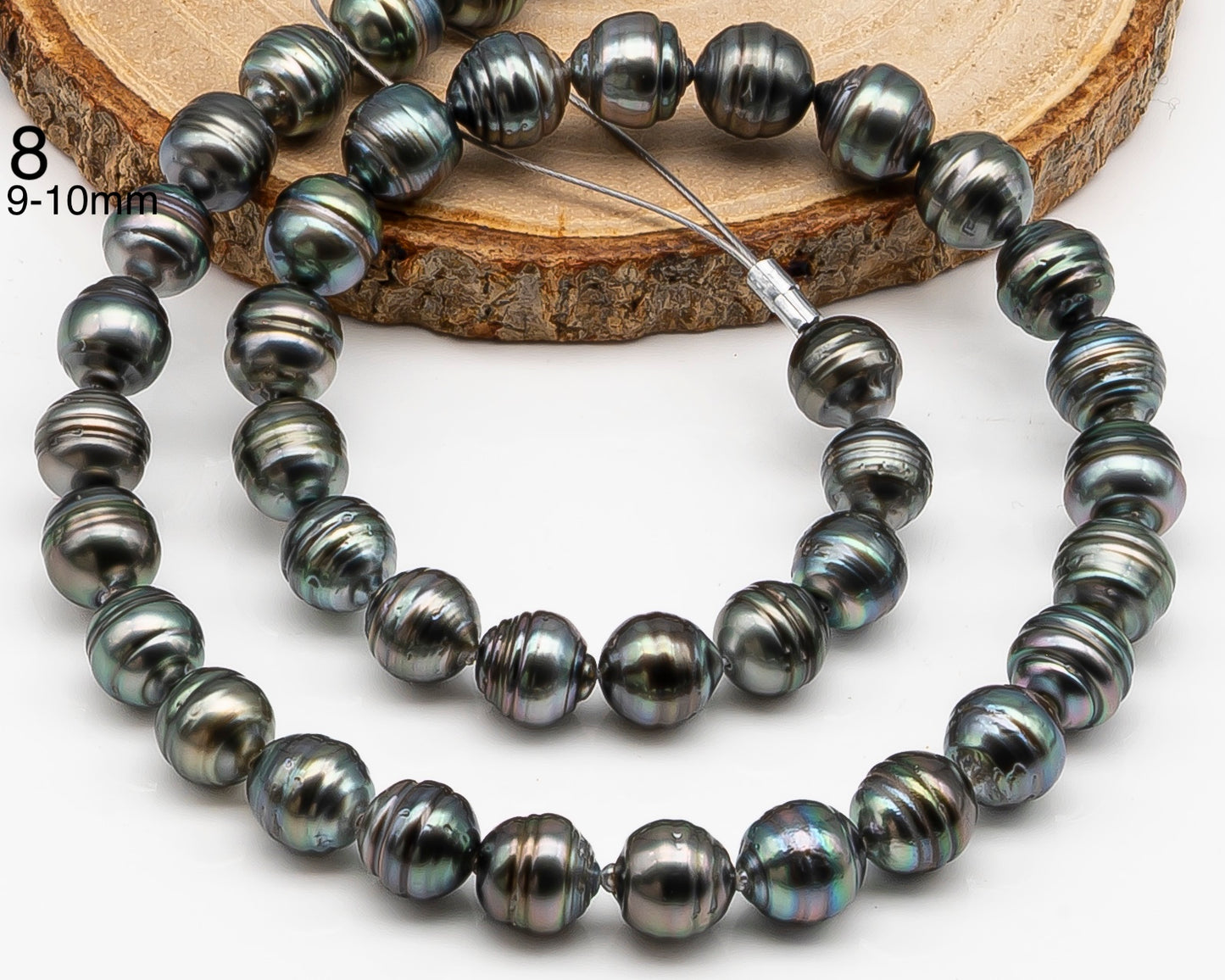 8, 9,10mm Tahitian Pearl in Full Strand with Minor Blemishe, Natural Colors , Temporarily Strung Black Pearls for Jewelry Making, SKU # 3331TH