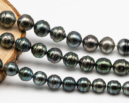 8, 9,10mm Tahitian Pearl in Full Strand with Minor Blemishe, Natural Colors , Temporarily Strung Black Pearls for Jewelry Making, SKU # 3331TH