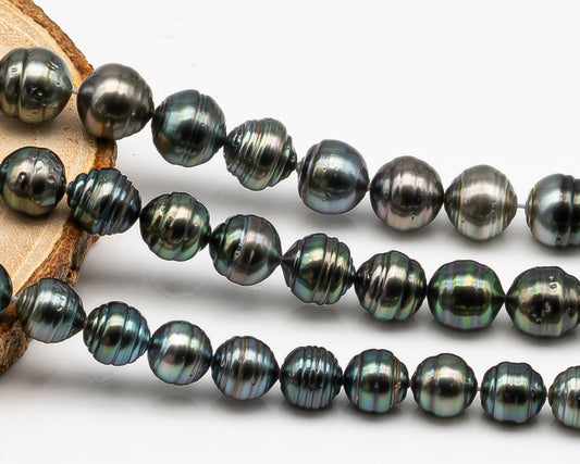 8, 9,10mm Tahitian Pearl in Full Strand with Minor Blemishe, Natural Colors , Temporarily Strung Black Pearls for Jewelry Making, SKU # 3331TH