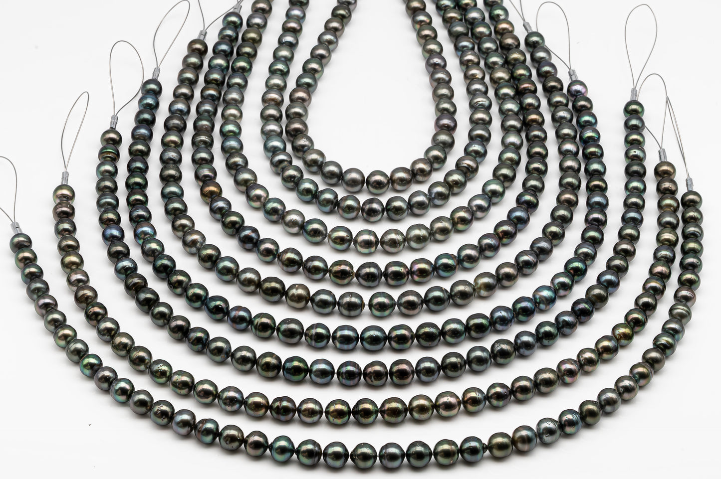 9-10mm Tahitian Pearl in Full Strand with Minor Blemishe, Natural Colors , Temporarily Strung Black Pearls for Jewelry Making, SKU # 3332TH