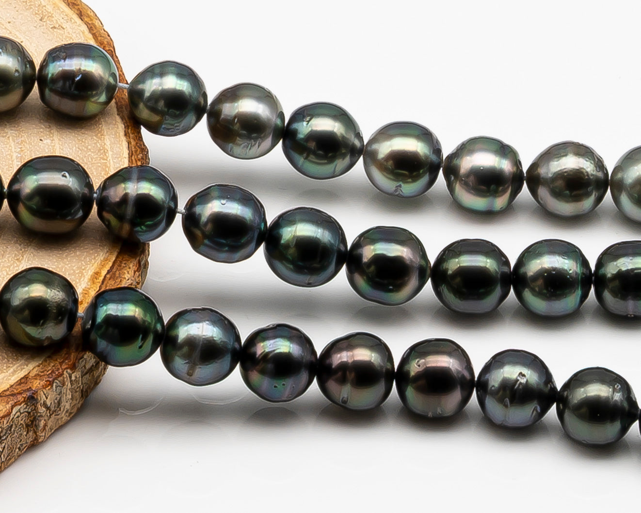 9-10mm Tahitian Pearl in Full Strand with Minor Blemishe, Natural Colors , Temporarily Strung Black Pearls for Jewelry Making, SKU # 3332TH