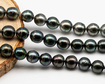9-10mm Tahitian Pearl in Full Strand with Minor Blemishe, Natural Colors , Temporarily Strung Black Pearls for Jewelry Making, SKU # 3332TH