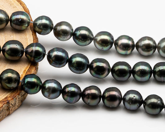 9-10mm Tahitian Pearl in Full Strand with Minor Blemishe, Natural Colors , Temporarily Strung Black Pearls for Jewelry Making, SKU # 3332TH