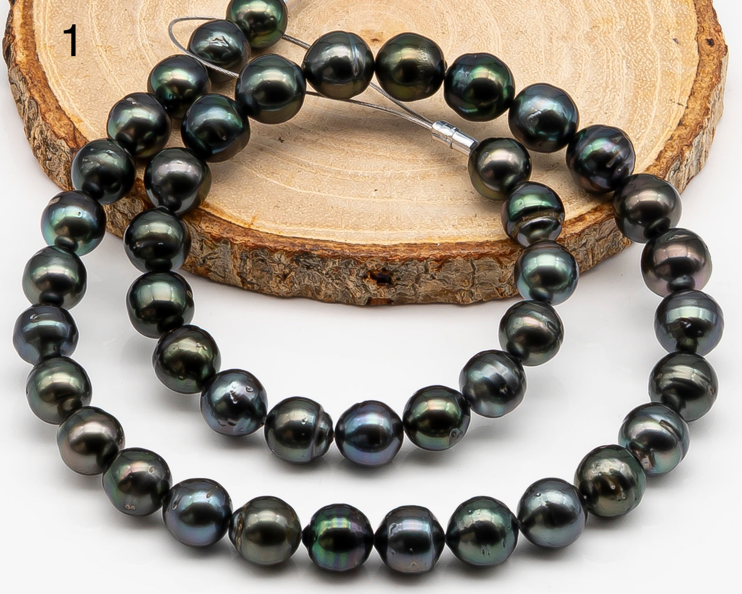 9-10mm Tahitian Pearl in Full Strand with Minor Blemishe, Natural Colors , Temporarily Strung Black Pearls for Jewelry Making, SKU # 3332TH