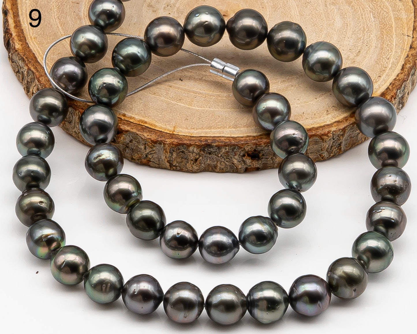 9-10mm Tahitian Pearl in Full Strand with Minor Blemishe, Natural Colors , Temporarily Strung Black Pearls for Jewelry Making, SKU # 3332TH