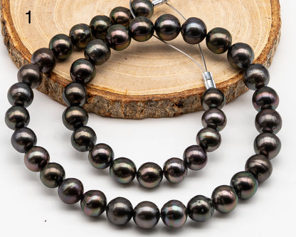 9-10mm Tahitian Pearl in Full Strand with Minor Blemishe, Natural Colors , Temporarily Strung Black Pearls for Jewelry Making, SKU # 3333TH