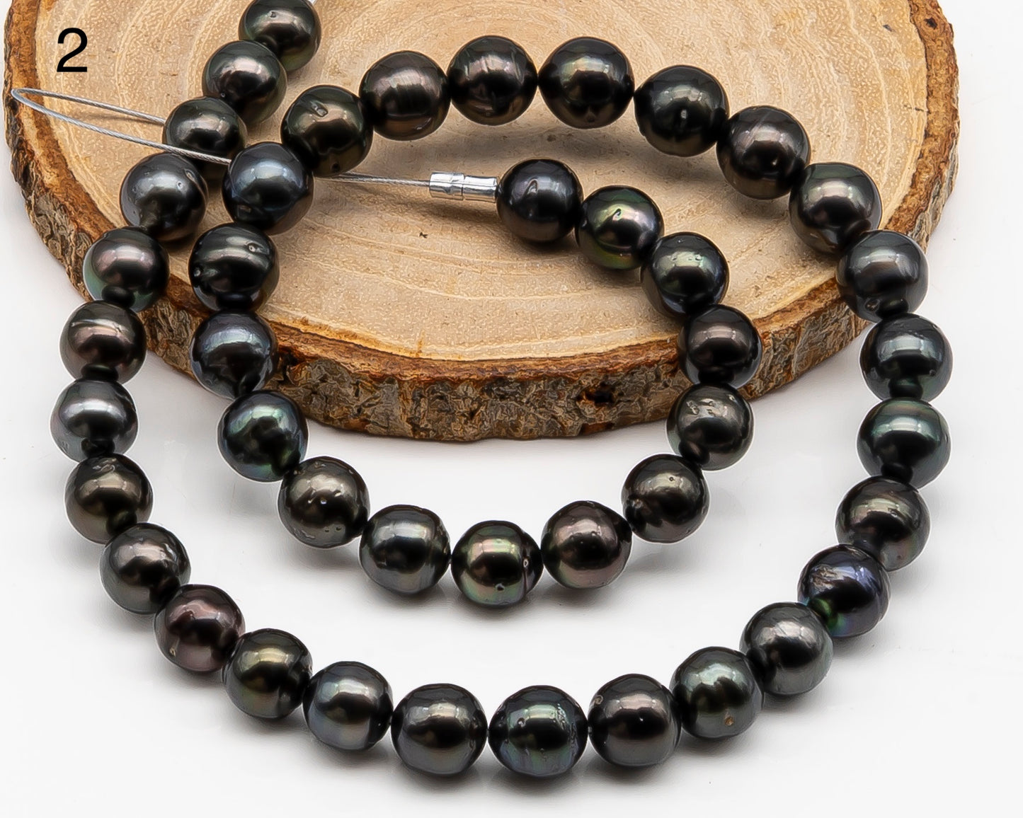 9-10mm Tahitian Pearl in Full Strand with Minor Blemishe, Natural Colors , Temporarily Strung Black Pearls for Jewelry Making, SKU # 3333TH