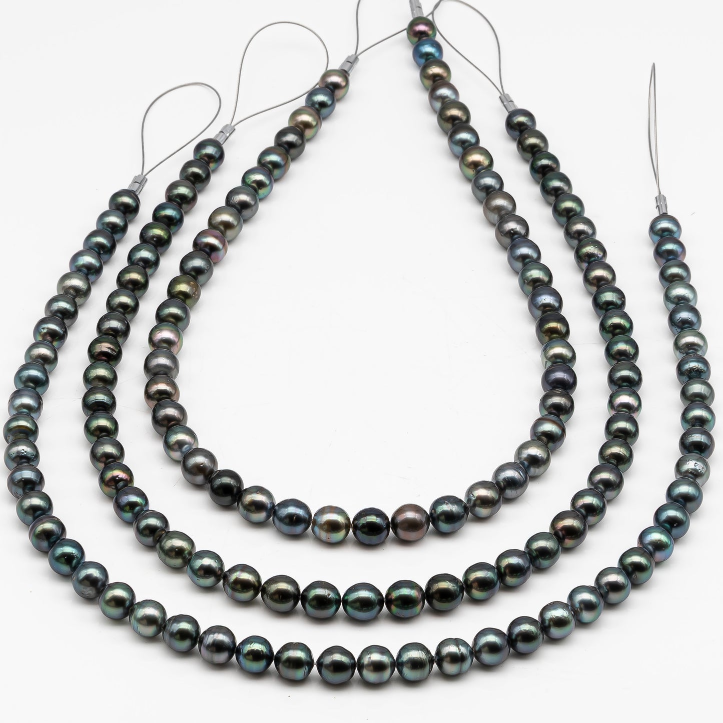 8-9mm Tahitian Pearl in Full Strand with Minor Blemishe, Natural Colors , Temporarily Strung Black Pearls for Jewelry Making, SKU # 3334TH