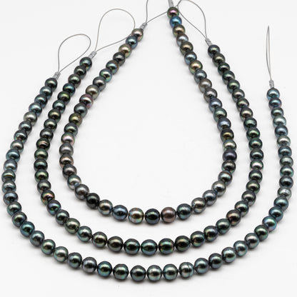8-9mm Tahitian Pearl in Full Strand with Minor Blemishe, Natural Colors , Temporarily Strung Black Pearls for Jewelry Making, SKU # 3334TH