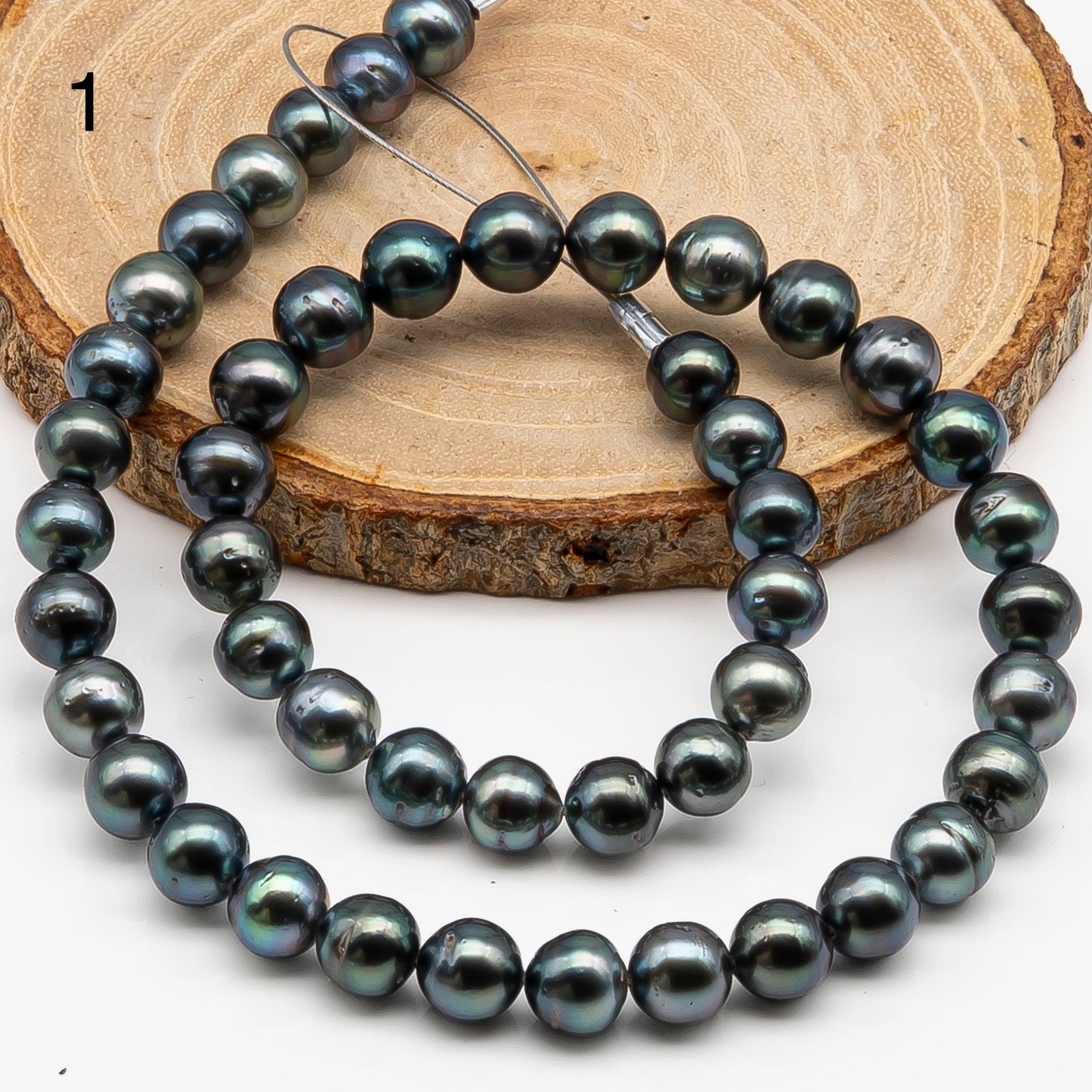 8-9mm Tahitian Pearl in Full Strand with Minor Blemishe, Natural Colors , Temporarily Strung Black Pearls for Jewelry Making, SKU # 3334TH