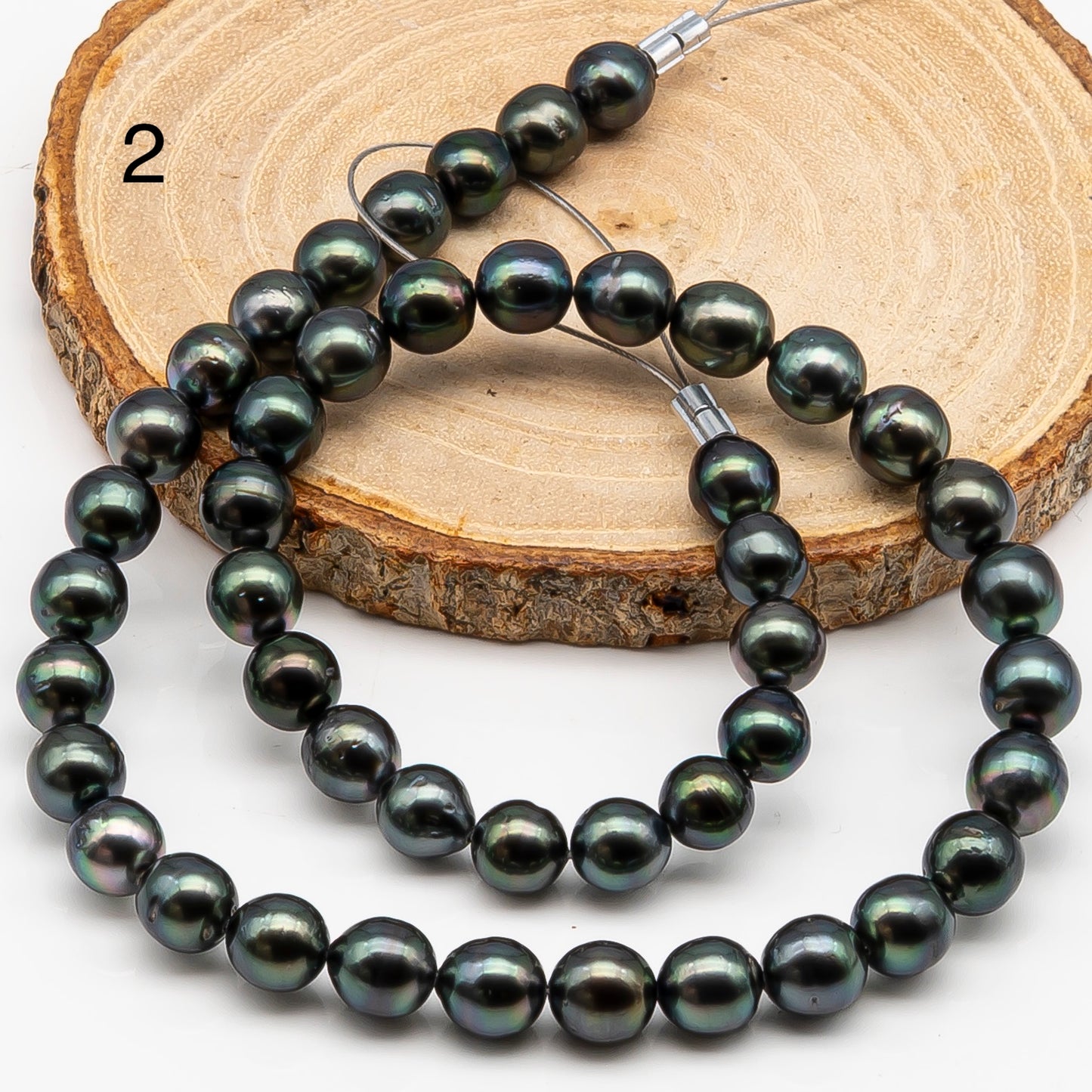 8-9mm Tahitian Pearl in Full Strand with Minor Blemishe, Natural Colors , Temporarily Strung Black Pearls for Jewelry Making, SKU # 3334TH