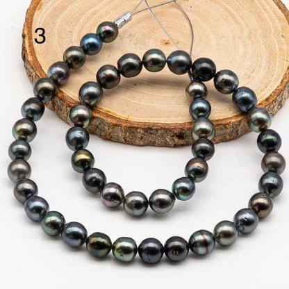 8-9mm Tahitian Pearl in Full Strand with Minor Blemishe, Natural Colors , Temporarily Strung Black Pearls for Jewelry Making, SKU # 3334TH