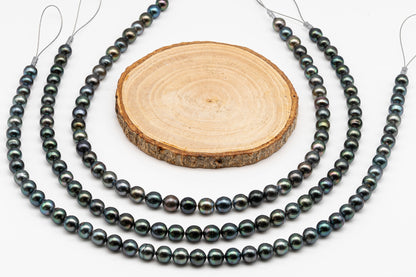 8-9mm Tahitian Pearl in Full Strand with Minor Blemishe, Natural Colors , Temporarily Strung Black Pearls for Jewelry Making, SKU # 3334TH