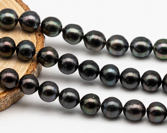 9-10mm Tahitian Pearl in Full Strand with Minor Blemishe, Natural Colors , Temporarily Strung Black Pearls for Jewelry Making, SKU # 3333TH