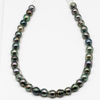 11-12mm Tahitian Pearl in Full Strand (No Hole), Natural Colors , Temporarily Strung Black Pearls for Jewelry Making, SKU # 3335TH