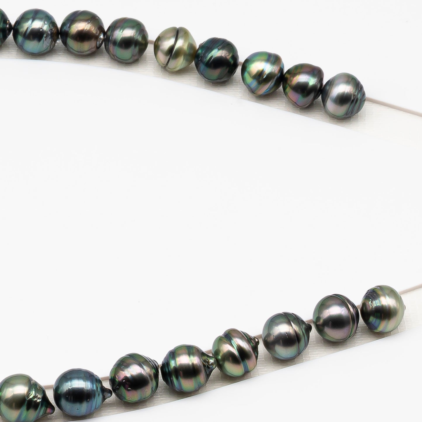 11-12mm Tahitian Pearl in Full Strand (No Hole), Natural Colors , Temporarily Strung Black Pearls for Jewelry Making, SKU # 3335TH