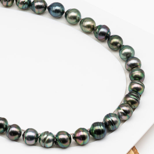 11-12mm Tahitian Pearl in Full Strand (No Hole), Natural Colors , Temporarily Strung Black Pearls for Jewelry Making, SKU # 3335TH