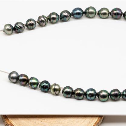 11-12mm Tahitian Pearl in Full Strand (No Hole), Natural Colors , Temporarily Strung Black Pearls for Jewelry Making, SKU # 3335TH