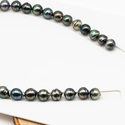 11-12mm Tahitian Pearl in Full Strand (No Hole), Natural Colors , Temporarily Strung Black Pearls for Jewelry Making, SKU # 3335TH
