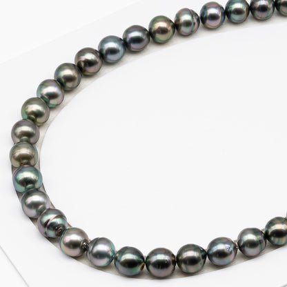 11-12mm Tahitian Pearl in Full Strand (No Hole), Natural Colors , Temporarily Strung Black Pearls for Jewelry Making, SKU # 3336TH
