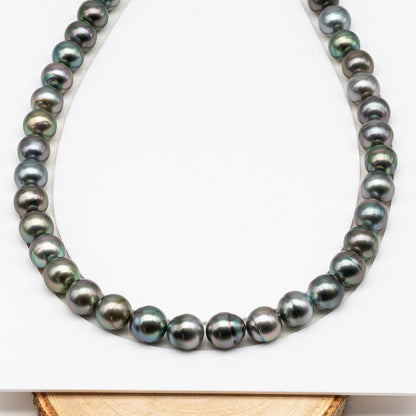 11-12mm Tahitian Pearl in Full Strand (No Hole), Natural Colors , Temporarily Strung Black Pearls for Jewelry Making, SKU # 3336TH