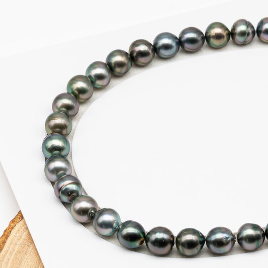 11-12mm Tahitian Pearl in Full Strand (No Hole), Natural Colors , Temporarily Strung Black Pearls for Jewelry Making, SKU # 3336TH