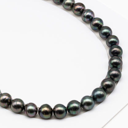 11-12mm Tahitian Pearl in Full Strand (No Hole), Natural Colors , Temporarily Strung Black Pearls for Jewelry Making, SKU # 3337TH