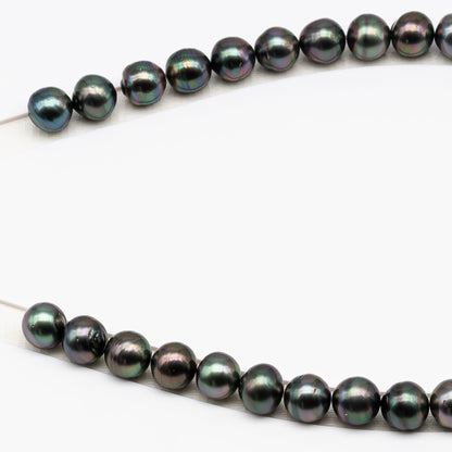11-12mm Tahitian Pearl in Full Strand (No Hole), Natural Colors , Temporarily Strung Black Pearls for Jewelry Making, SKU # 3337TH
