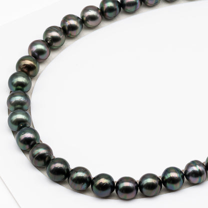 11-12mm Tahitian Pearl in Full Strand (No Hole), Natural Colors , Temporarily Strung Black Pearls for Jewelry Making, SKU # 3337TH