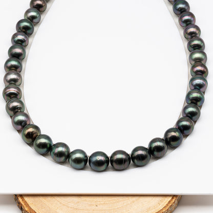 11-12mm Tahitian Pearl in Full Strand (No Hole), Natural Colors , Temporarily Strung Black Pearls for Jewelry Making, SKU # 3337TH