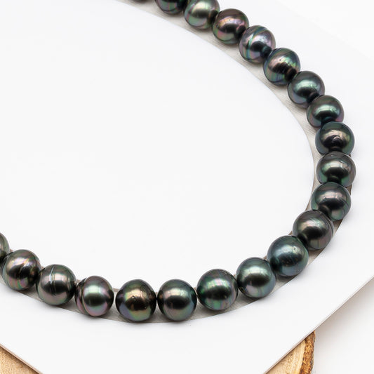 11-12mm Tahitian Pearl in Full Strand (No Hole), Natural Colors , Temporarily Strung Black Pearls for Jewelry Making, SKU # 3337TH