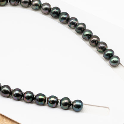 11-12mm Tahitian Pearl in Full Strand (No Hole), Natural Colors , Temporarily Strung Black Pearls for Jewelry Making, SKU # 3337TH