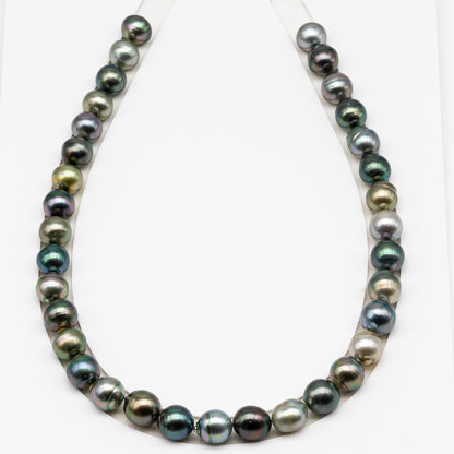 11-12mm Tahitian Pearl in Full Strand (No Hole), Natural Colors , Temporarily Strung Black Pearls for Jewelry Making, SKU # 3338TH