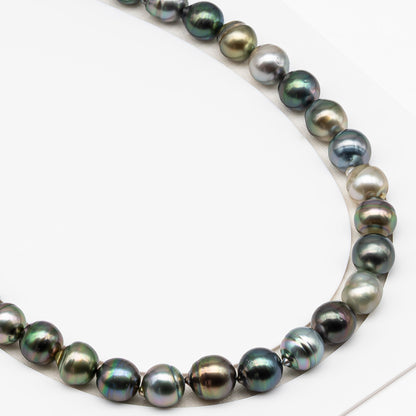 11-12mm Tahitian Pearl in Full Strand (No Hole), Natural Colors , Temporarily Strung Black Pearls for Jewelry Making, SKU # 3338TH