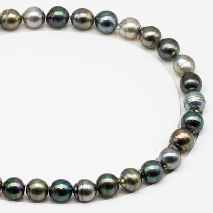 11-12mm Tahitian Pearl in Full Strand (No Hole), Natural Colors , Temporarily Strung Black Pearls for Jewelry Making, SKU # 3338TH