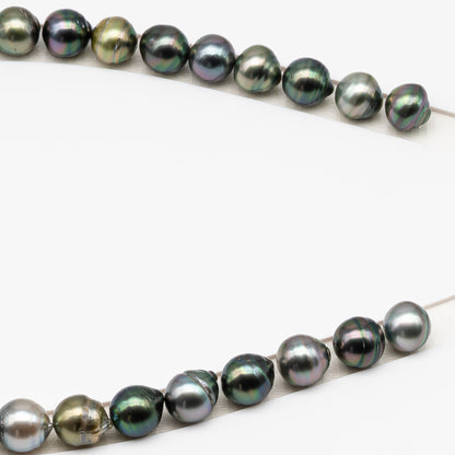11-12mm Tahitian Pearl in Full Strand (No Hole), Natural Colors , Temporarily Strung Black Pearls for Jewelry Making, SKU # 3338TH