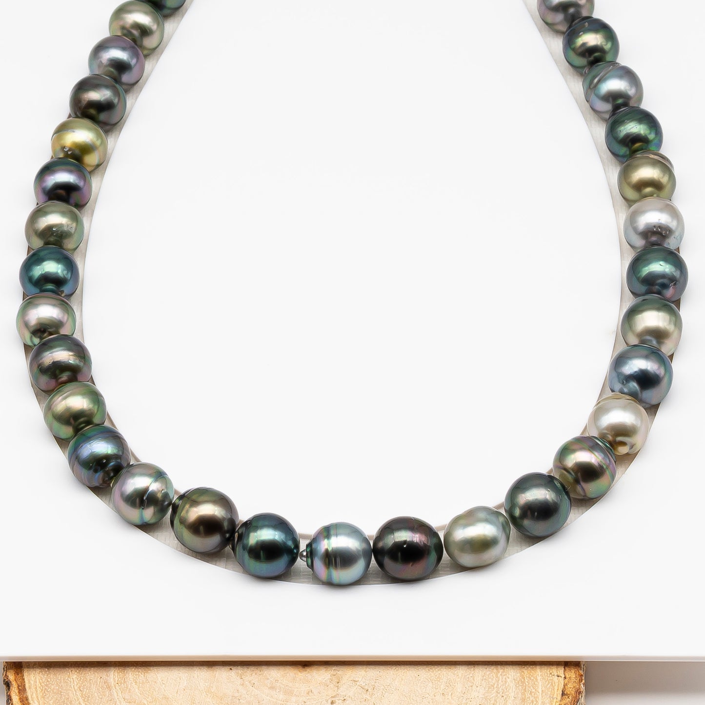11-12mm Tahitian Pearl in Full Strand (No Hole), Natural Colors , Temporarily Strung Black Pearls for Jewelry Making, SKU # 3338TH