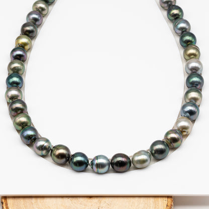 11-12mm Tahitian Pearl in Full Strand (No Hole), Natural Colors , Temporarily Strung Black Pearls for Jewelry Making, SKU # 3338TH