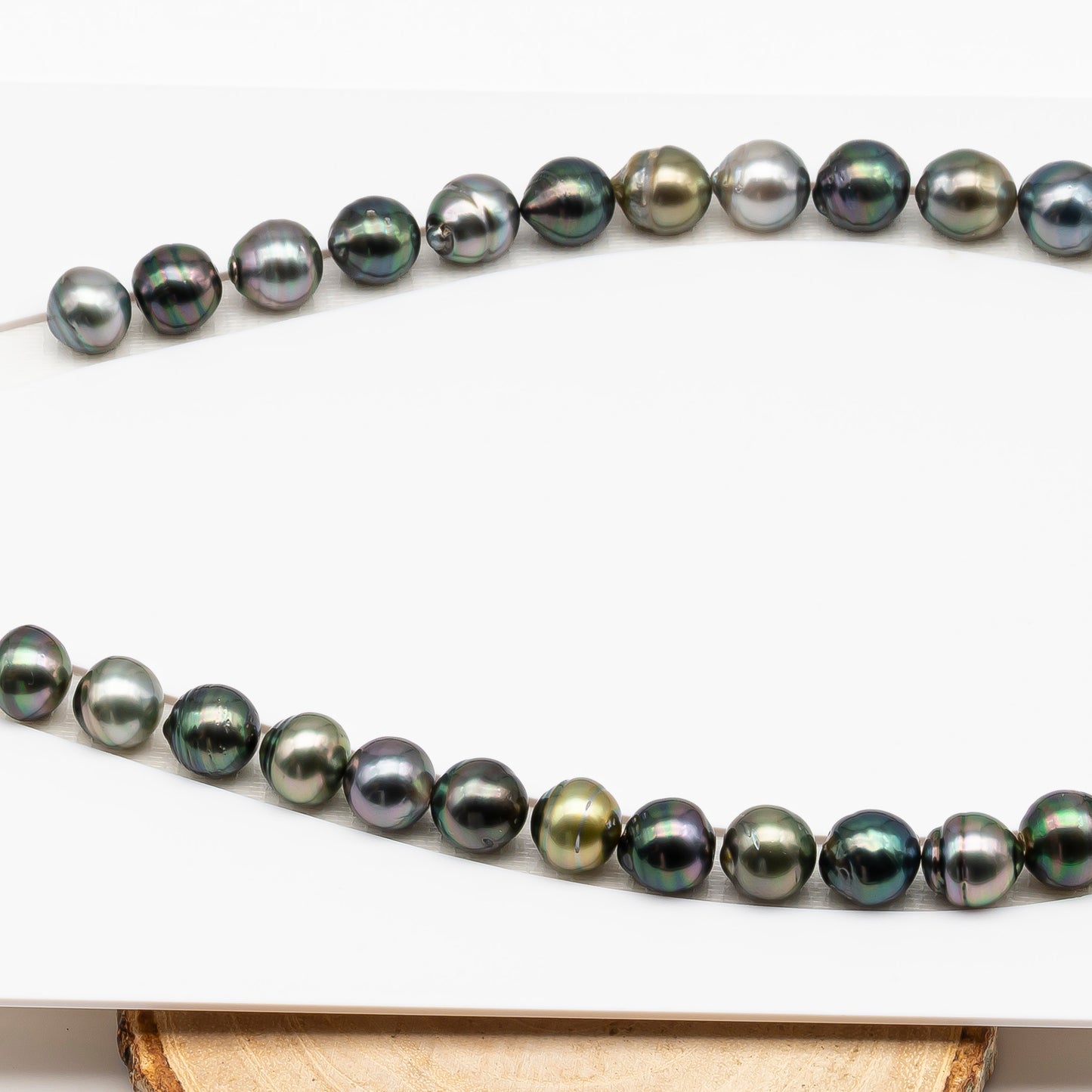 11-12mm Tahitian Pearl in Full Strand (No Hole), Natural Colors , Temporarily Strung Black Pearls for Jewelry Making, SKU # 3338TH