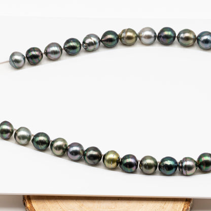 11-12mm Tahitian Pearl in Full Strand (No Hole), Natural Colors , Temporarily Strung Black Pearls for Jewelry Making, SKU # 3338TH