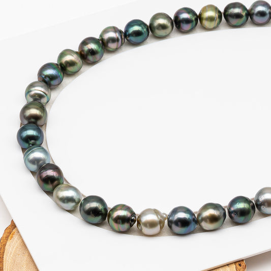 11-12mm Tahitian Pearl in Full Strand (No Hole), Natural Colors , Temporarily Strung Black Pearls for Jewelry Making, SKU # 3338TH