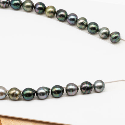 11-12mm Tahitian Pearl in Full Strand (No Hole), Natural Colors , Temporarily Strung Black Pearls for Jewelry Making, SKU # 3338TH