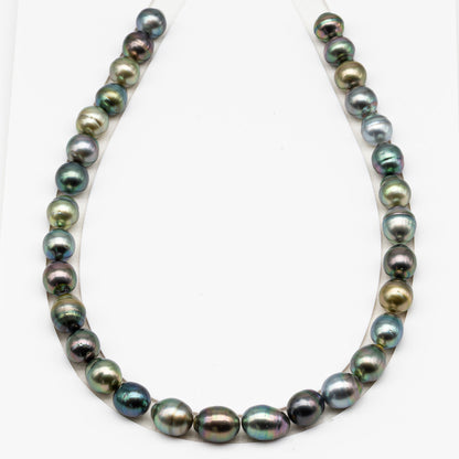 11-12mm Tahitian Pearl in Full Strand (No Hole), Natural Colors , Temporarily Strung Black Pearls for Jewelry Making, SKU # 3339TH