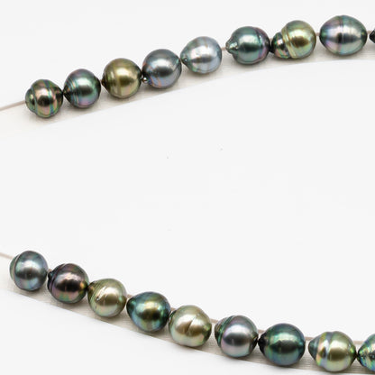 11-12mm Tahitian Pearl in Full Strand (No Hole), Natural Colors , Temporarily Strung Black Pearls for Jewelry Making, SKU # 3339TH